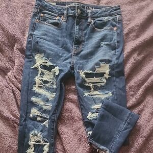 American Eagle Outfitters Women's Ripped Dark Blue Skinny Jeans